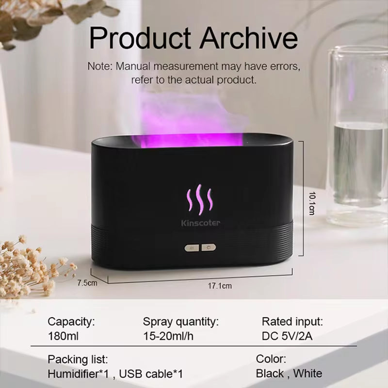 Ultrasonic Aroma Diffuser & Humidifier with LED Flame Lamp - Cool Mist Essential Oil Fogger
