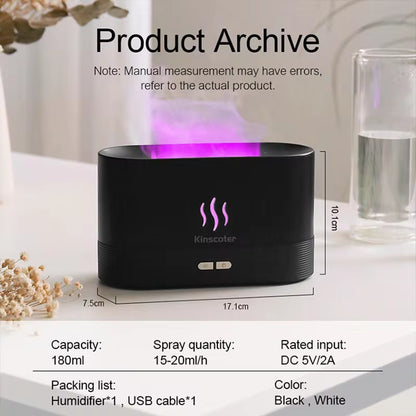 Ultrasonic Aroma Diffuser & Humidifier with LED Flame Lamp - Cool Mist Essential Oil Fogger