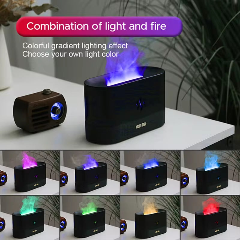 Ultrasonic Aroma Diffuser & Humidifier with LED Flame Lamp - Cool Mist Essential Oil Fogger