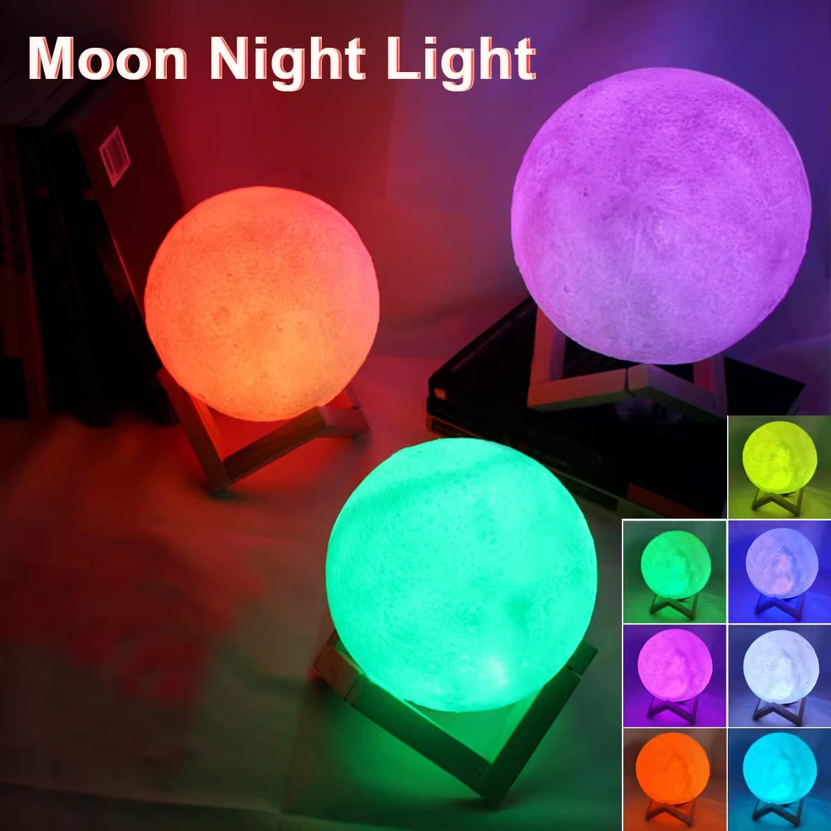 Magical 8Cm Moon Lamp - Portable LED Night Light with Stand, Ideal Starry Decor for Bedrooms and Perfect Gift for Kids