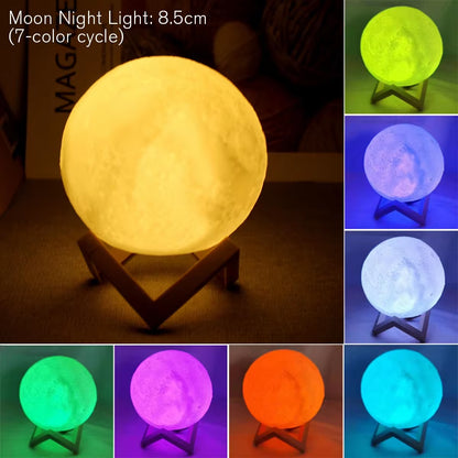 Magical 8Cm Moon Lamp - Portable LED Night Light with Stand, Ideal Starry Decor for Bedrooms and Perfect Gift for Kids