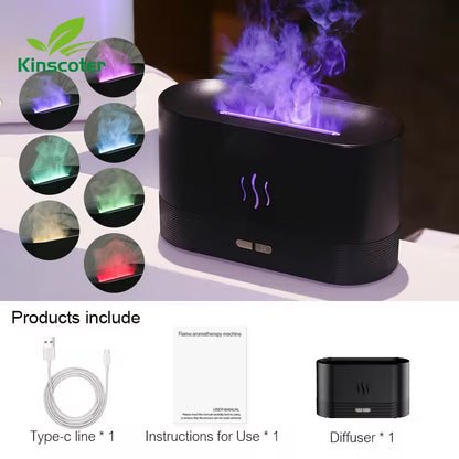 Ultrasonic Aroma Diffuser & Humidifier with LED Flame Lamp - Cool Mist Essential Oil Fogger