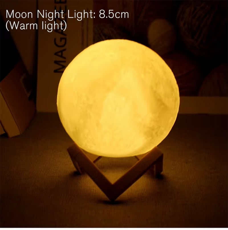 Magical 8Cm Moon Lamp - Portable LED Night Light with Stand, Ideal Starry Decor for Bedrooms and Perfect Gift for Kids