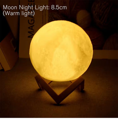 Magical 8Cm Moon Lamp - Portable LED Night Light with Stand, Ideal Starry Decor for Bedrooms and Perfect Gift for Kids