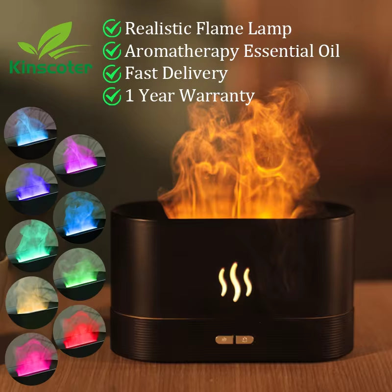 Ultrasonic Aroma Diffuser & Humidifier with LED Flame Lamp - Cool Mist Essential Oil Fogger