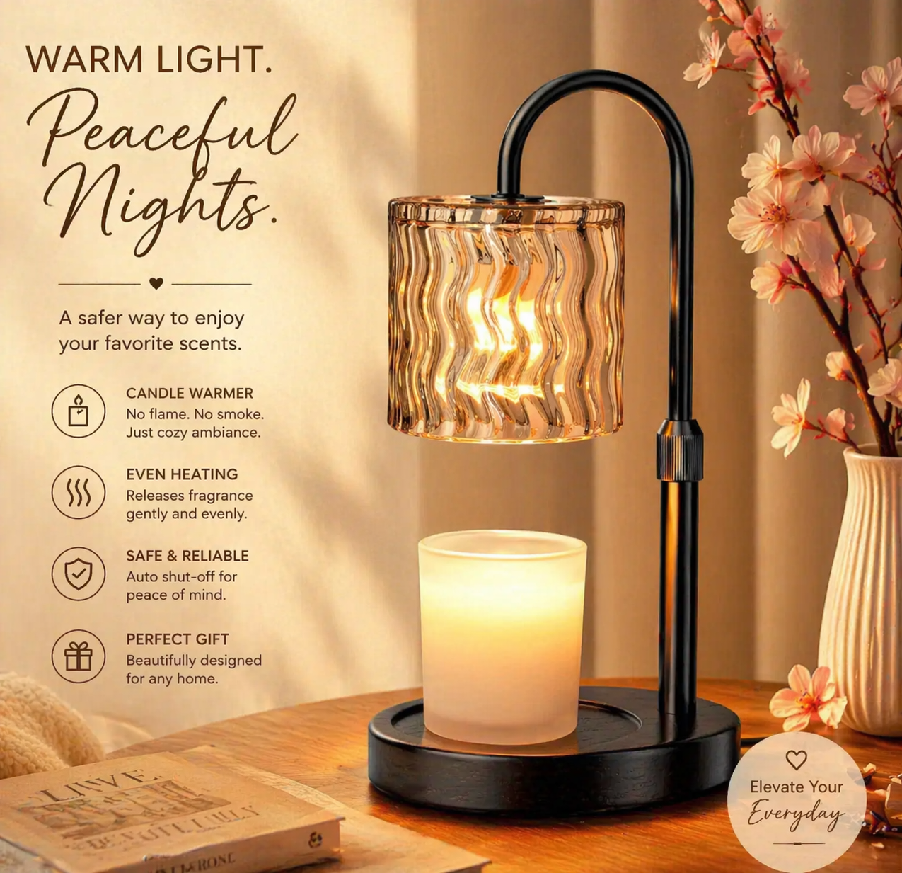 Versatile Adjustable Electric Candle Warmer with Timer - Flameless Aromatherapy Wax Melter & Stylish Home Decor Lamp