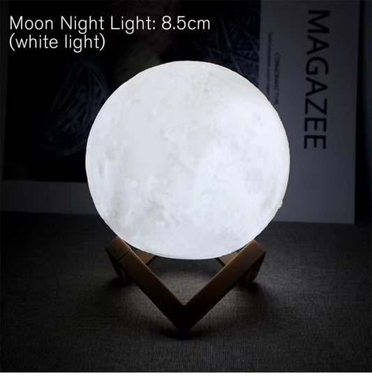 Magical 8Cm Moon Lamp - Portable LED Night Light with Stand, Ideal Starry Decor for Bedrooms and Perfect Gift for Kids