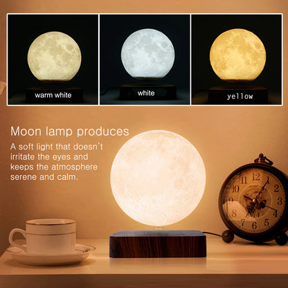Magnetic Floating Levitating Moon 3D LED Night Light - Enchanting Home & Office Decor with Wooden Base & 3 Color Temperatures - Ideal Gift!