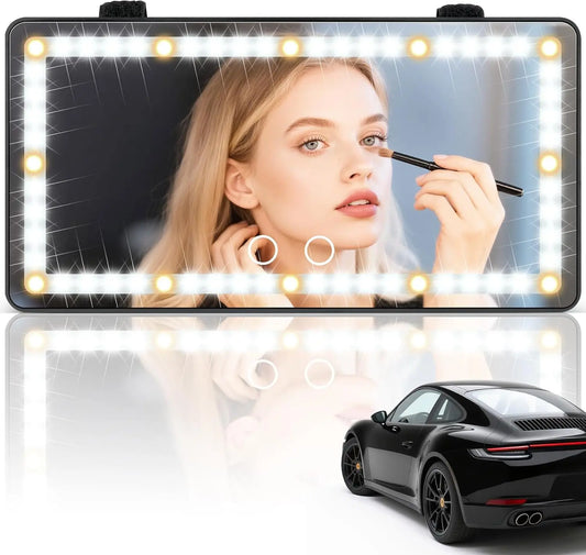 Magnetic Rechargeable LED Makeup Mirror for Car Visor - Dimmable Touch Screen with 2 Color Modes - Perfect Portable Vanity Mirror for Women