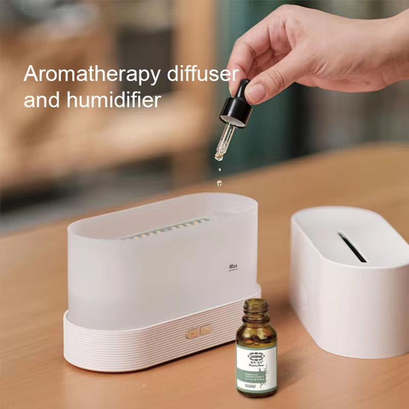 Ultrasonic Aroma Diffuser & Humidifier with LED Flame Lamp - Cool Mist Essential Oil Fogger
