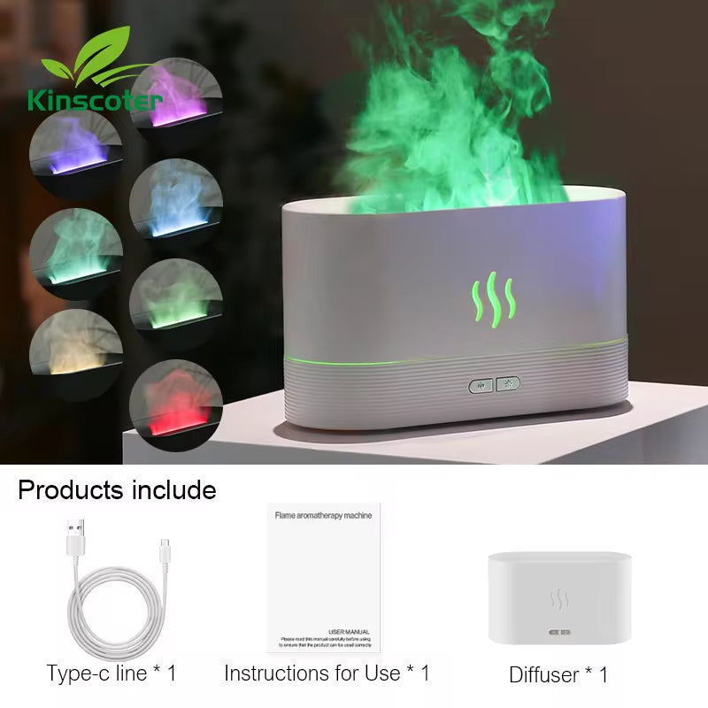 Ultrasonic Aroma Diffuser & Humidifier with LED Flame Lamp - Cool Mist Essential Oil Fogger