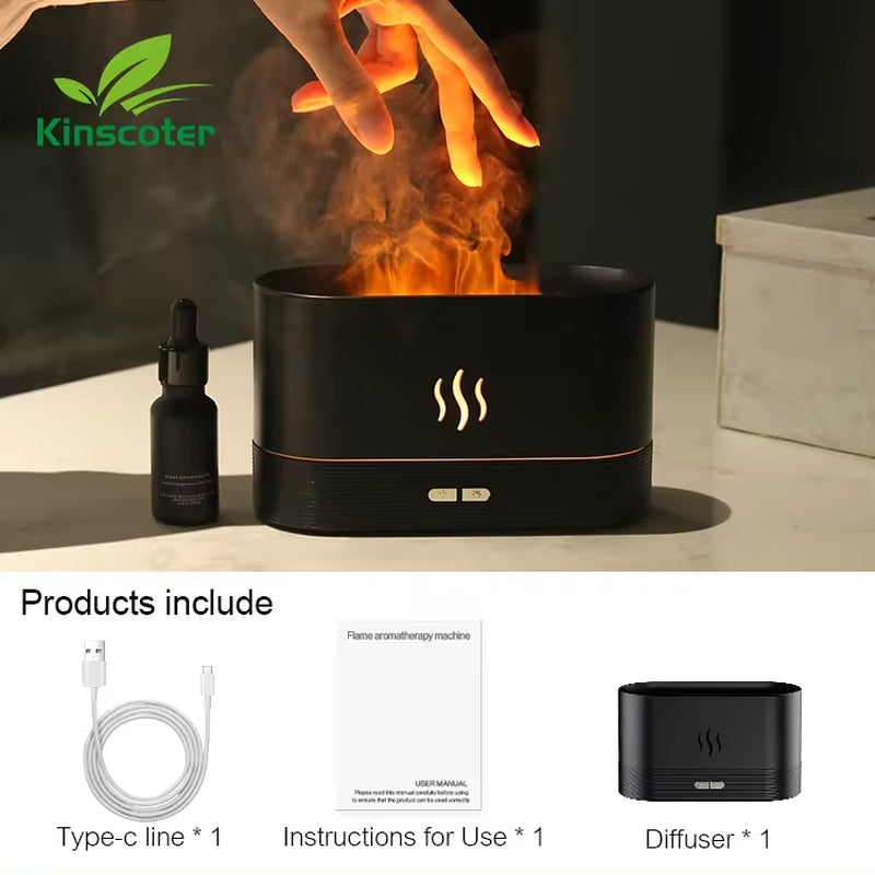 Ultrasonic Aroma Diffuser & Humidifier with LED Flame Lamp - Cool Mist Essential Oil Fogger