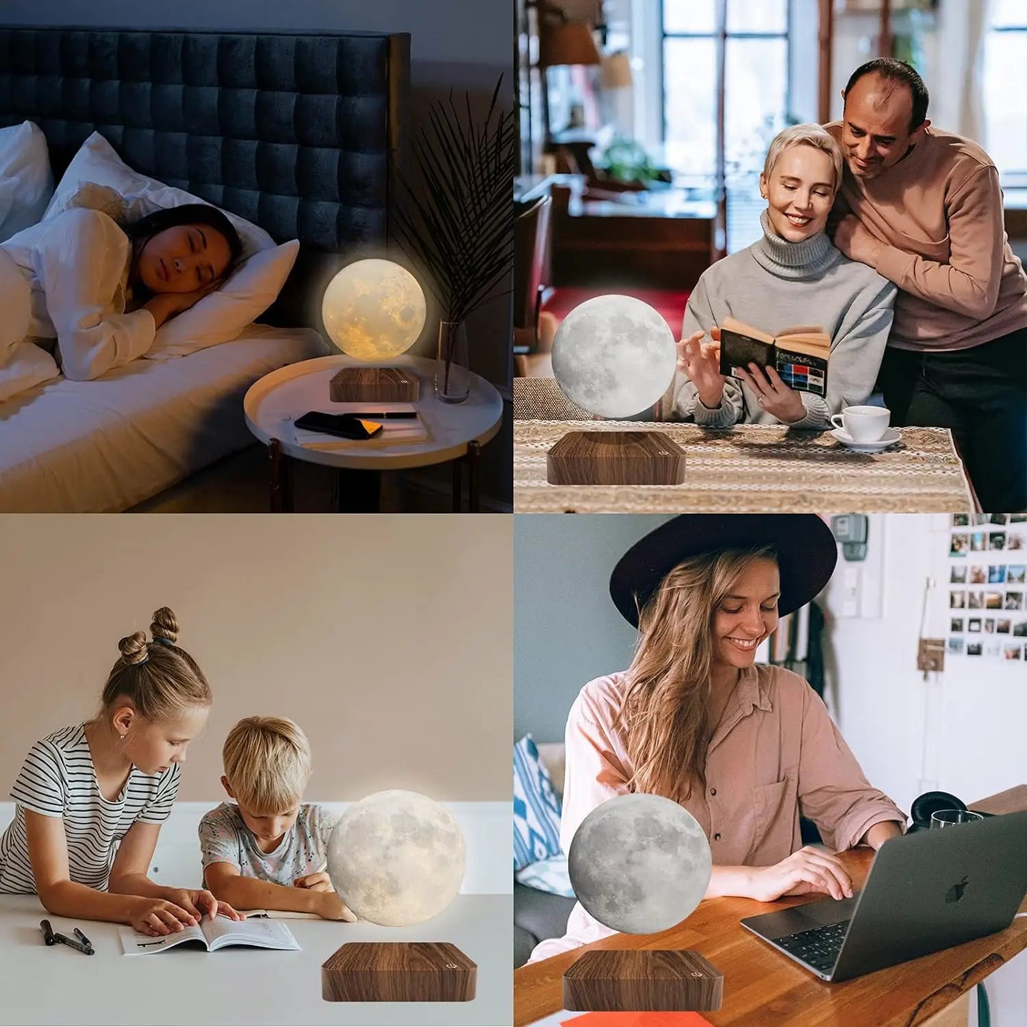 Magnetic Floating Levitating Moon 3D LED Night Light - Enchanting Home & Office Decor with Wooden Base & 3 Color Temperatures - Ideal Gift!