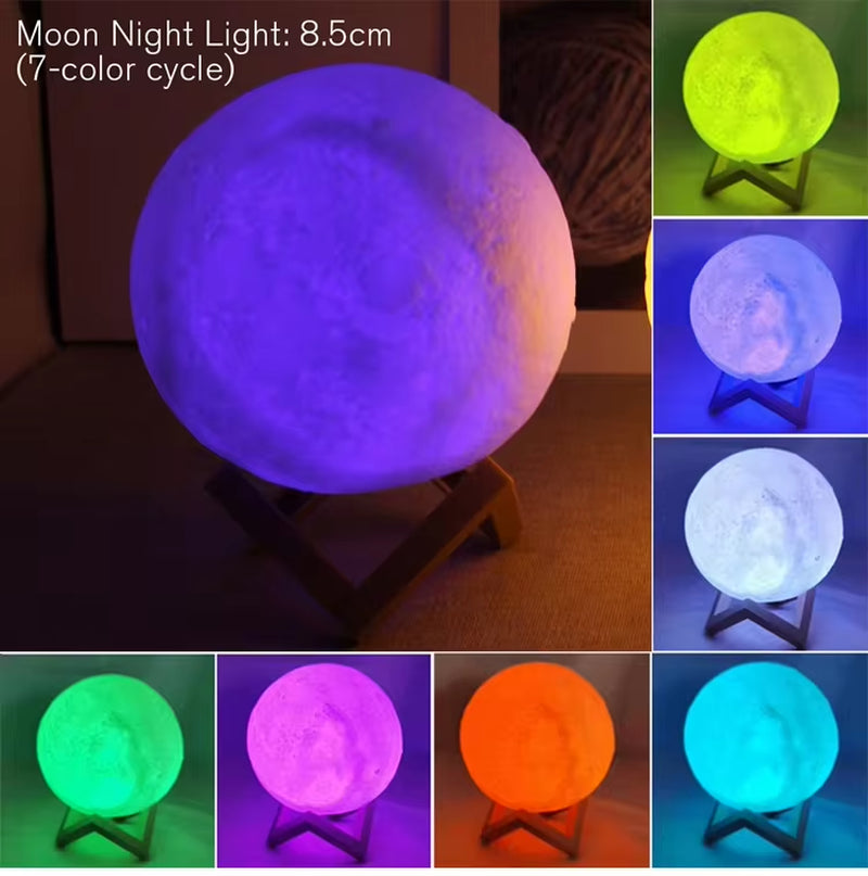 Magical 8Cm Moon Lamp - Portable LED Night Light with Stand, Ideal Starry Decor for Bedrooms and Perfect Gift for Kids