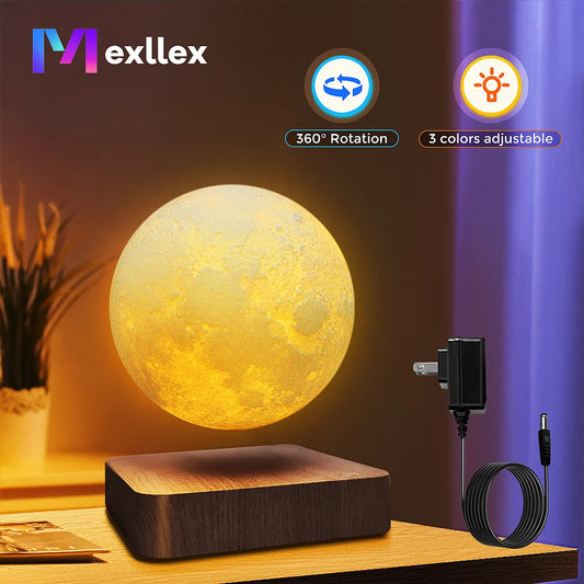 Magnetic Floating Levitating Moon 3D LED Night Light - Enchanting Home & Office Decor with Wooden Base & 3 Color Temperatures - Ideal Gift!