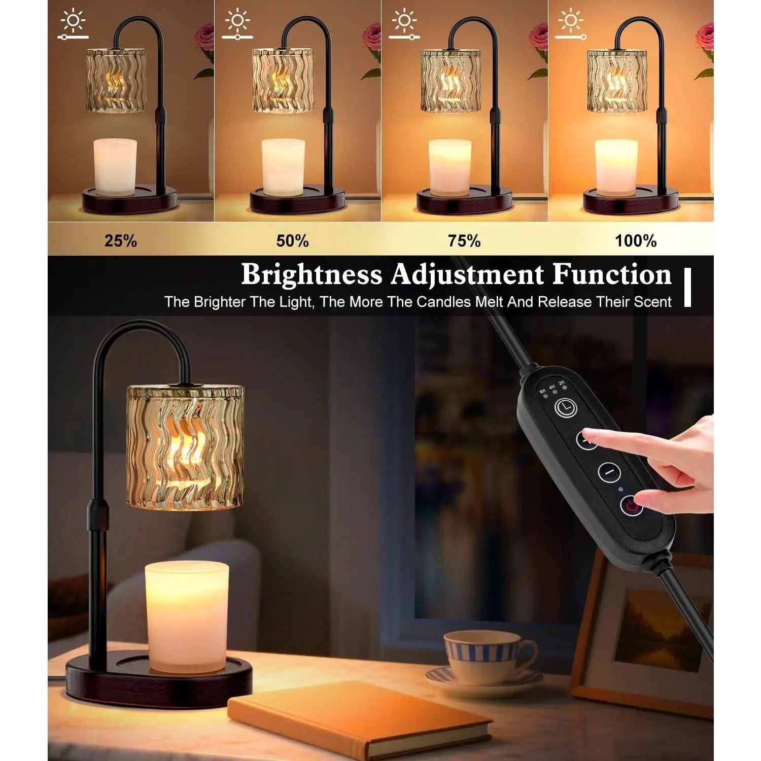 Versatile Adjustable Electric Candle Warmer with Timer - Flameless Aromatherapy Wax Melter & Stylish Home Decor Lamp