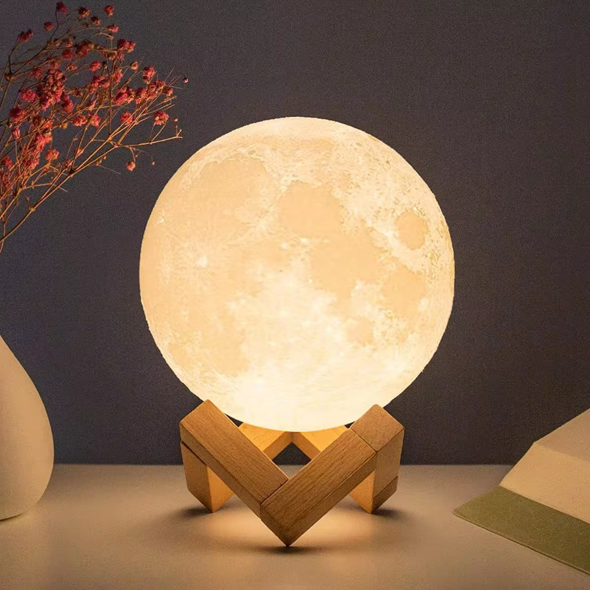 Magical 8Cm Moon Lamp - Portable LED Night Light with Stand, Ideal Starry Decor for Bedrooms and Perfect Gift for Kids