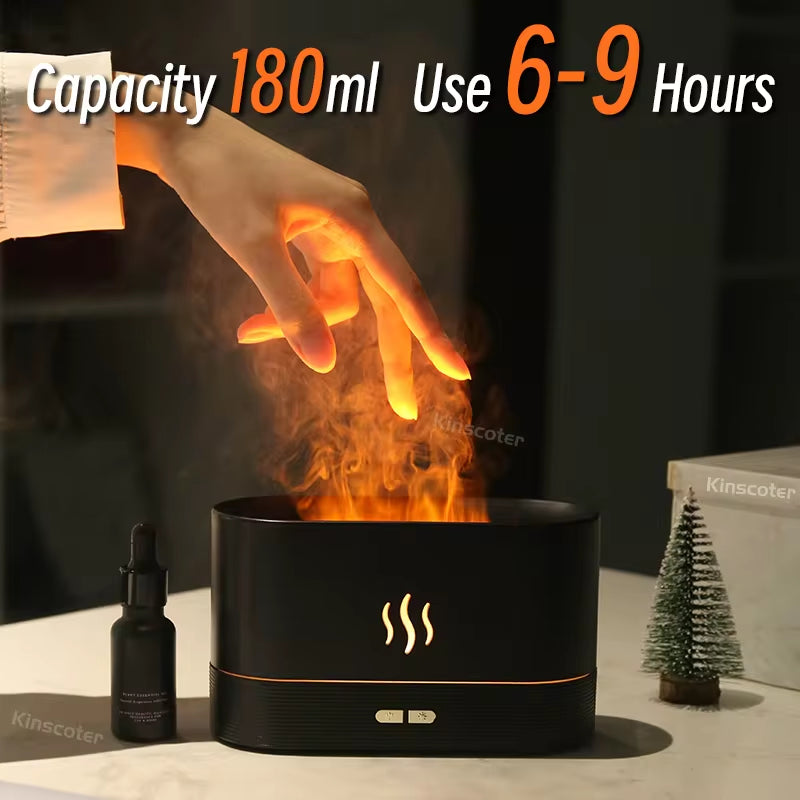Ultrasonic Aroma Diffuser & Humidifier with LED Flame Lamp - Cool Mist Essential Oil Fogger