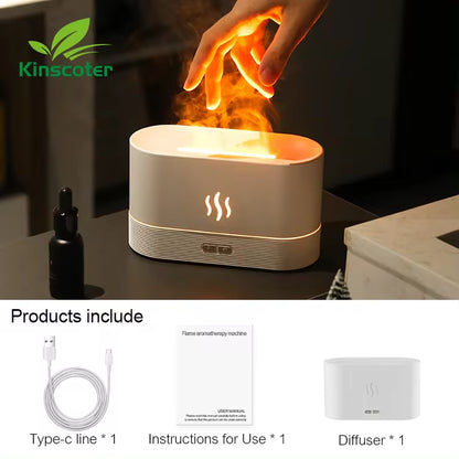 Ultrasonic Aroma Diffuser & Humidifier with LED Flame Lamp - Cool Mist Essential Oil Fogger